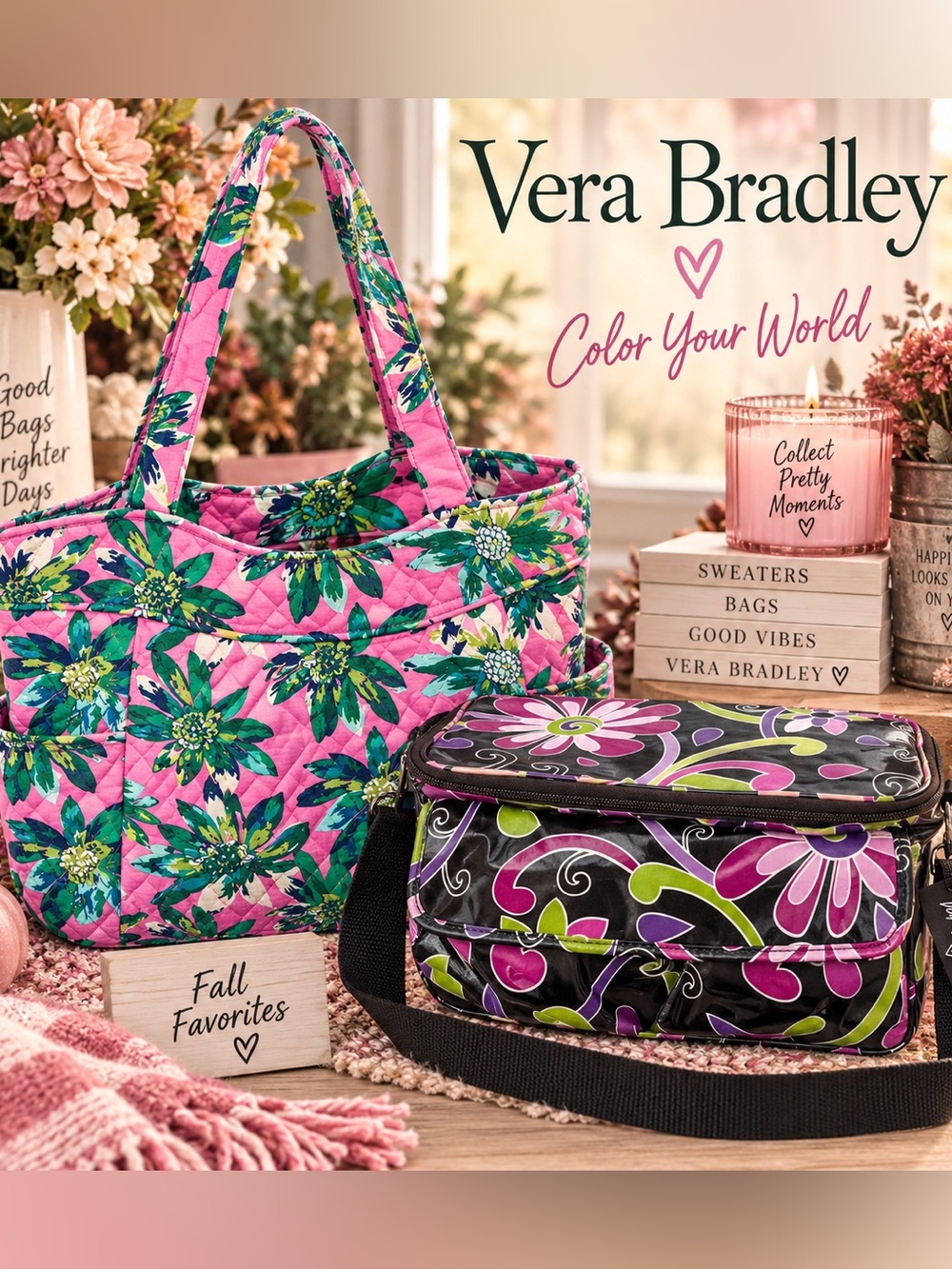 Vera Bradley Tropical Paradise Tote + Purple Punch Cooler Bundle 🌸